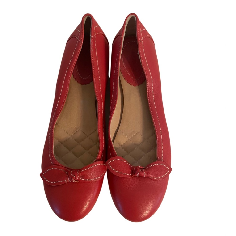 LANDS END Picante Red Ballet Flats With Bow Size 7.5